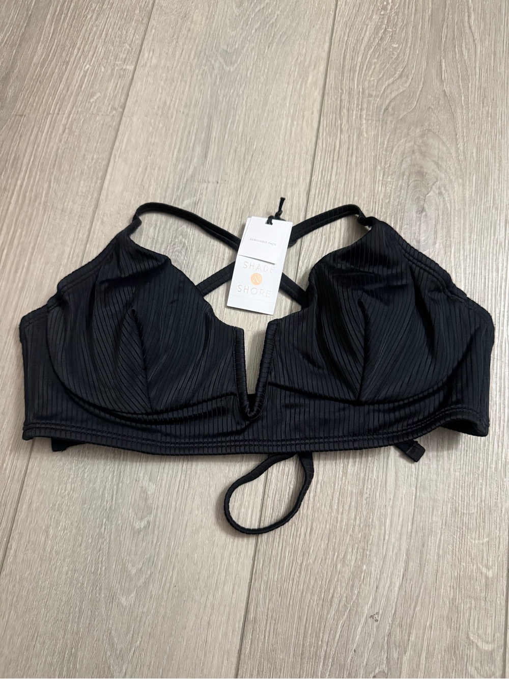 NWT Shade & Shore Black Ribbed V-Wire Bikini Top